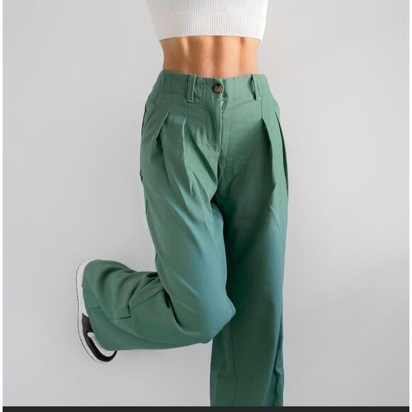 Urban Outfitters Green Teal Vivien Pleated Wide Leg Trouser Pants Size XS - Picture 2 of 9